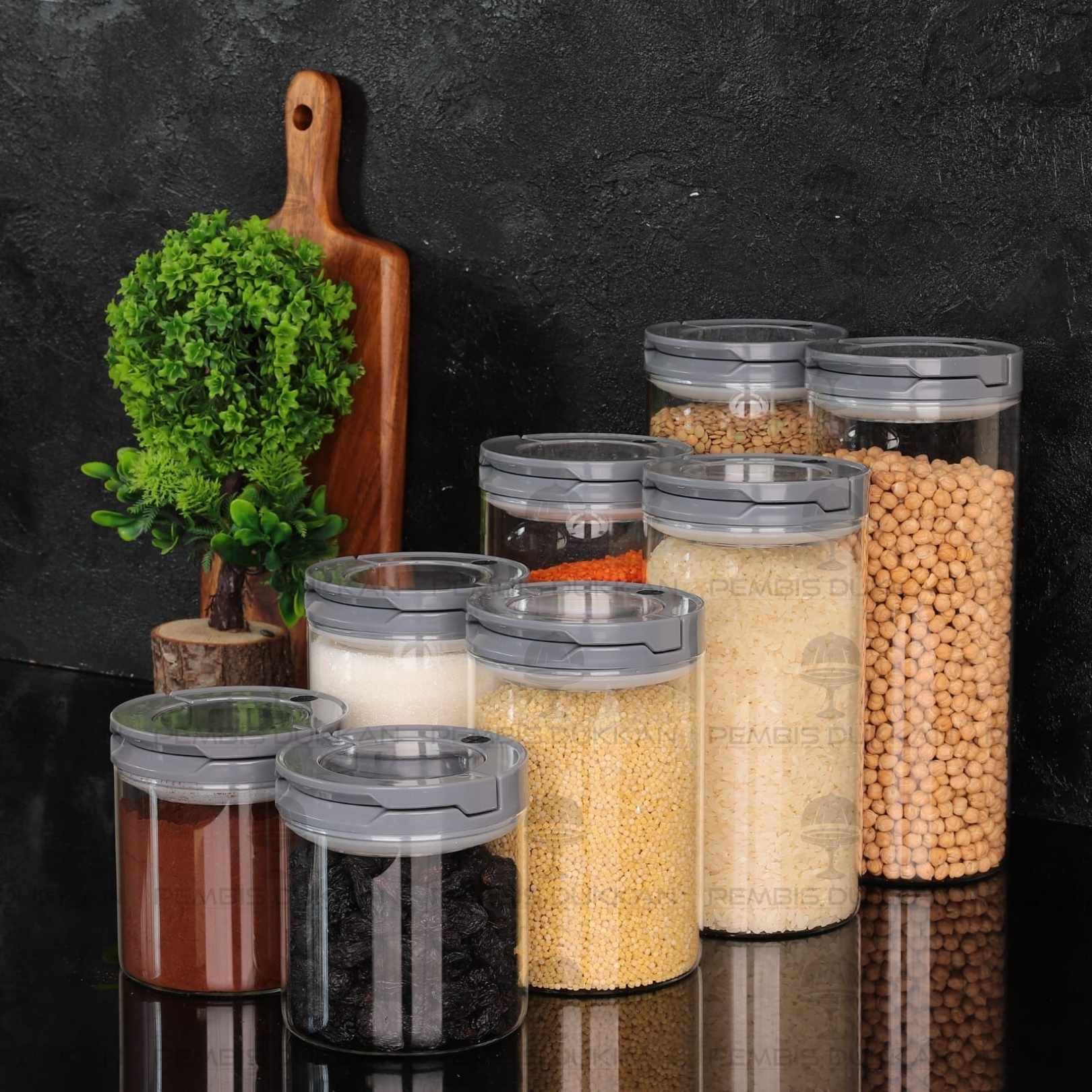 8Lİ GRİ TESORA, ERZAK KAVANOZ SETİ (850ML-1300ML-1650ML-2100ML)