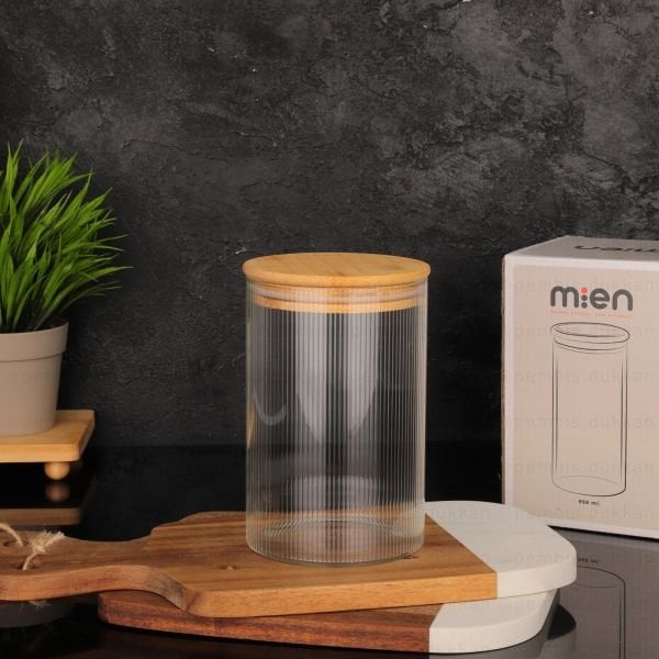 MN BAMBU KAPAKLI 950 ML YUVARLAK CAM KAVANOZ (BOR-002)