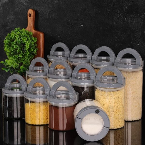 12Lİ GRİ TESORA, ERZAK KAVANOZ SETİ (850ML-1300ML-1650ML)