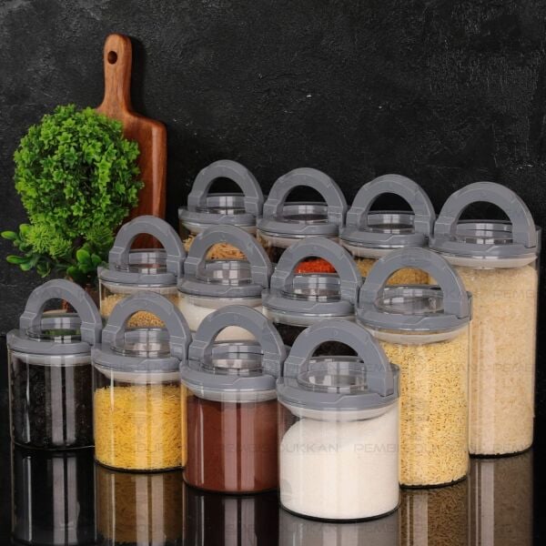 12Lİ GRİ TESORA, ERZAK KAVANOZ SETİ (850ML-1300ML-1650ML)