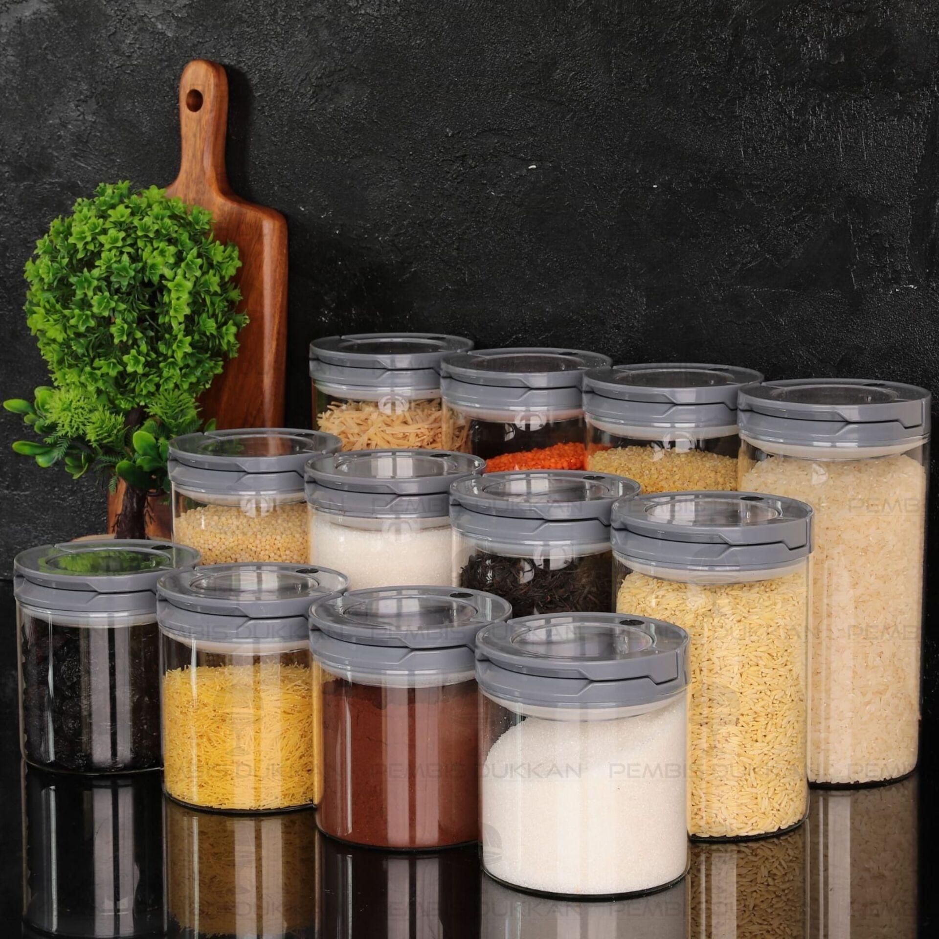 12Lİ GRİ TESORA, ERZAK KAVANOZ SETİ (850ML-1300ML-1650ML)