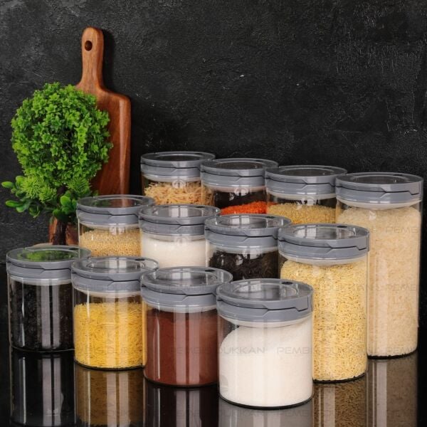 12Lİ GRİ TESORA, ERZAK KAVANOZ SETİ (850ML-1300ML-1650ML)