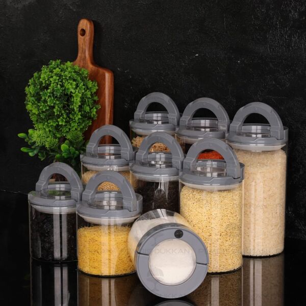 9LU GRİ TESORA, ERZAK KAVANOZ SETİ (850ML-1300ML-1650ML)