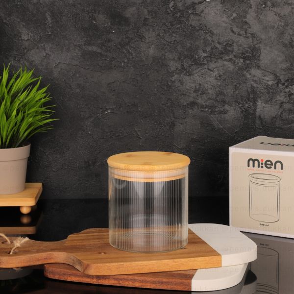 YUVİ 600ML BAMBU KAPAKLI, SIK ÇİZGİLİ KAVANOZ (BOR001)