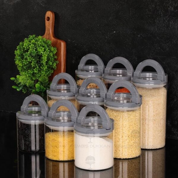 9LU GRİ TESORA, ERZAK KAVANOZ SETİ (850ML-1300ML-1650ML)