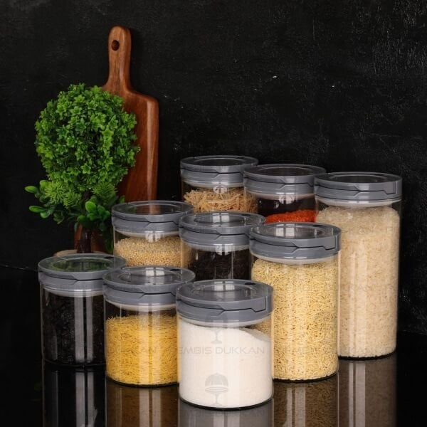 9LU GRİ TESORA, ERZAK KAVANOZ SETİ (850ML-1300ML-1650ML)