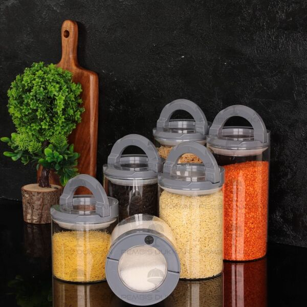 6LI GRİ TESORA ERZAK KAVANOZ SETİ 850ML-1300ML-1650ML