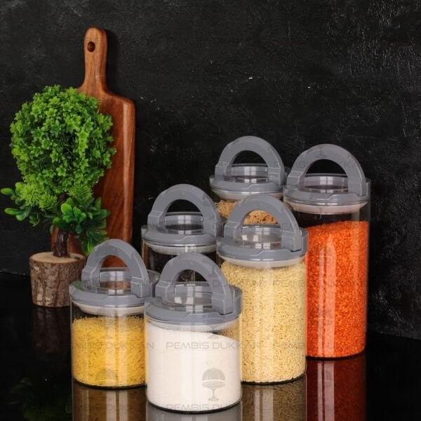 6LI GRİ TESORA ERZAK KAVANOZ SETİ 850ML-1300ML-1650ML