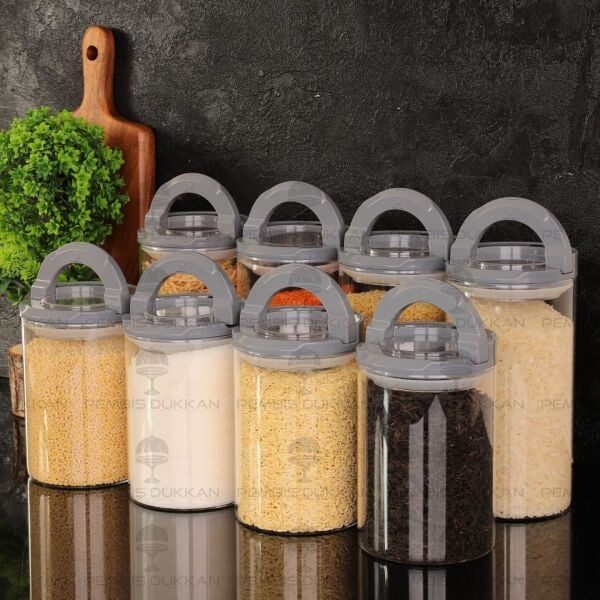8Lİ GRİ TESORA, ERZAK KAVANOZ SETİ (1300ML-1650ML)