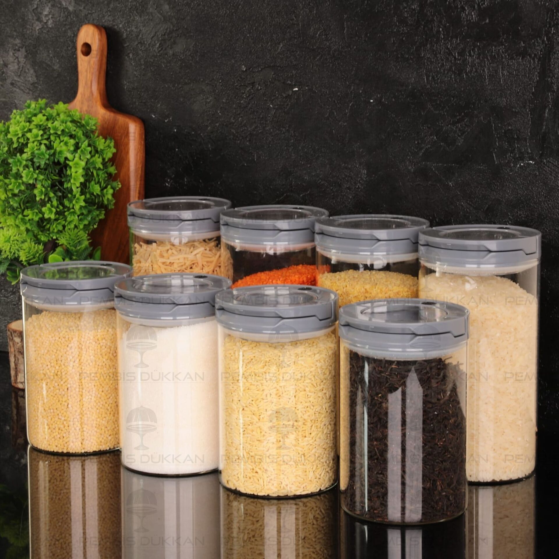 8Lİ GRİ TESORA, ERZAK KAVANOZ SETİ (1300ML-1650ML)