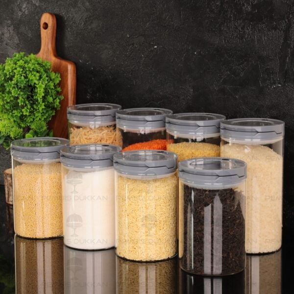 8Lİ GRİ TESORA, ERZAK KAVANOZ SETİ (1300ML-1650ML)