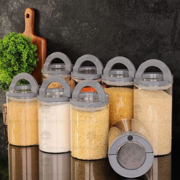 8Lİ GRİ TESORA, ERZAK KAVANOZ SETİ (1300ML-1650ML)