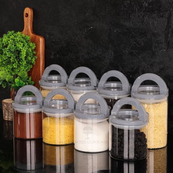8Lİ GRİ TESORA, ERZAK KAVANOZ SETİ (850ML-1300ML)