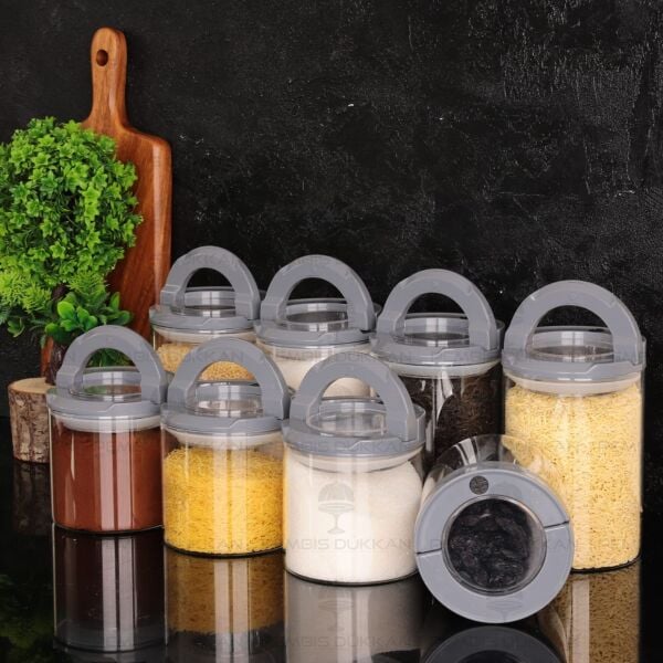 8Lİ GRİ TESORA, ERZAK KAVANOZ SETİ (850ML-1300ML)