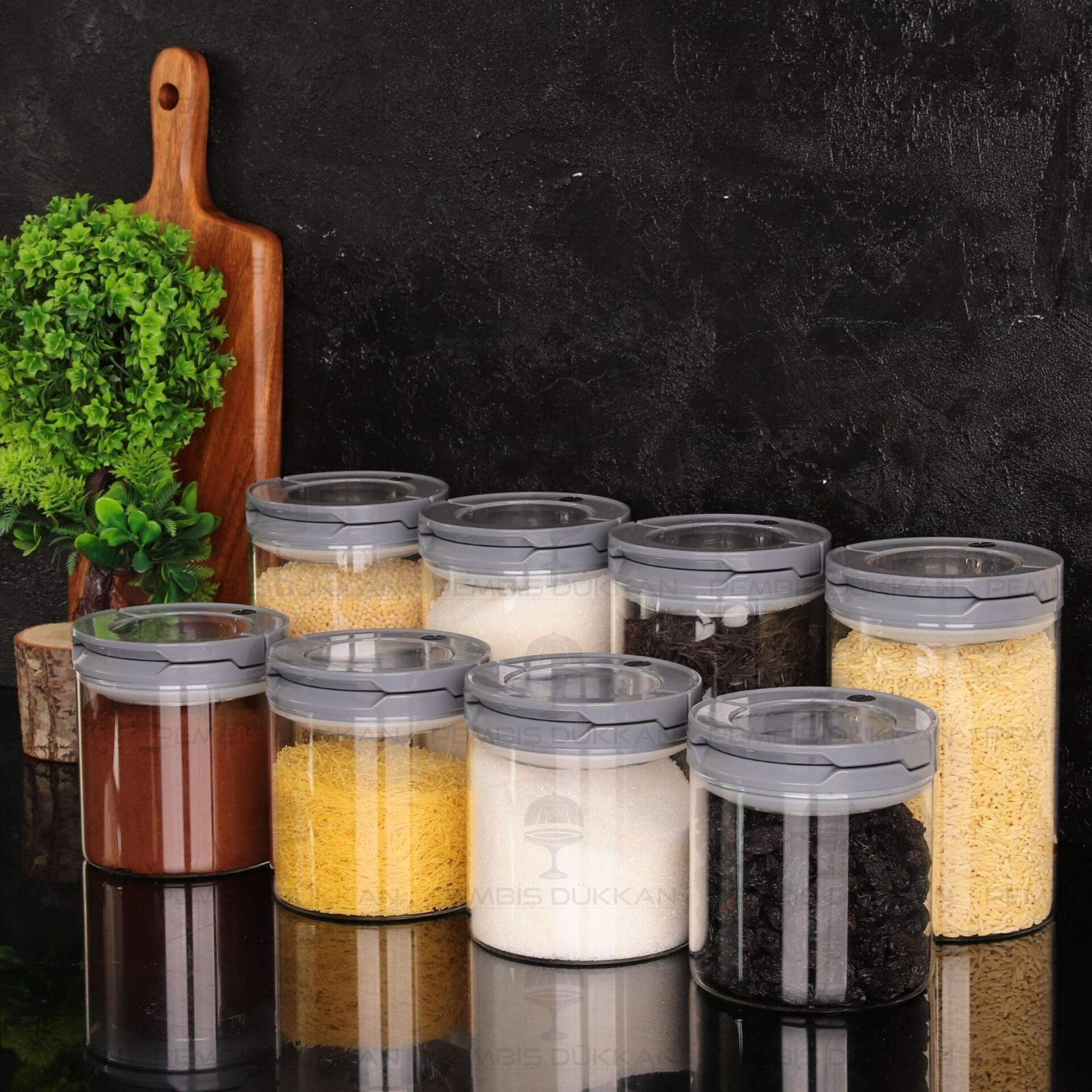 8Lİ GRİ TESORA, ERZAK KAVANOZ SETİ (850ML-1300ML)