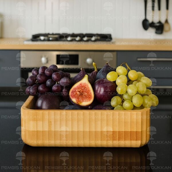 BAMBU KARE KENAR ÇİZGİLİ BÜYÜK BOL DERİN KASE (7B172)