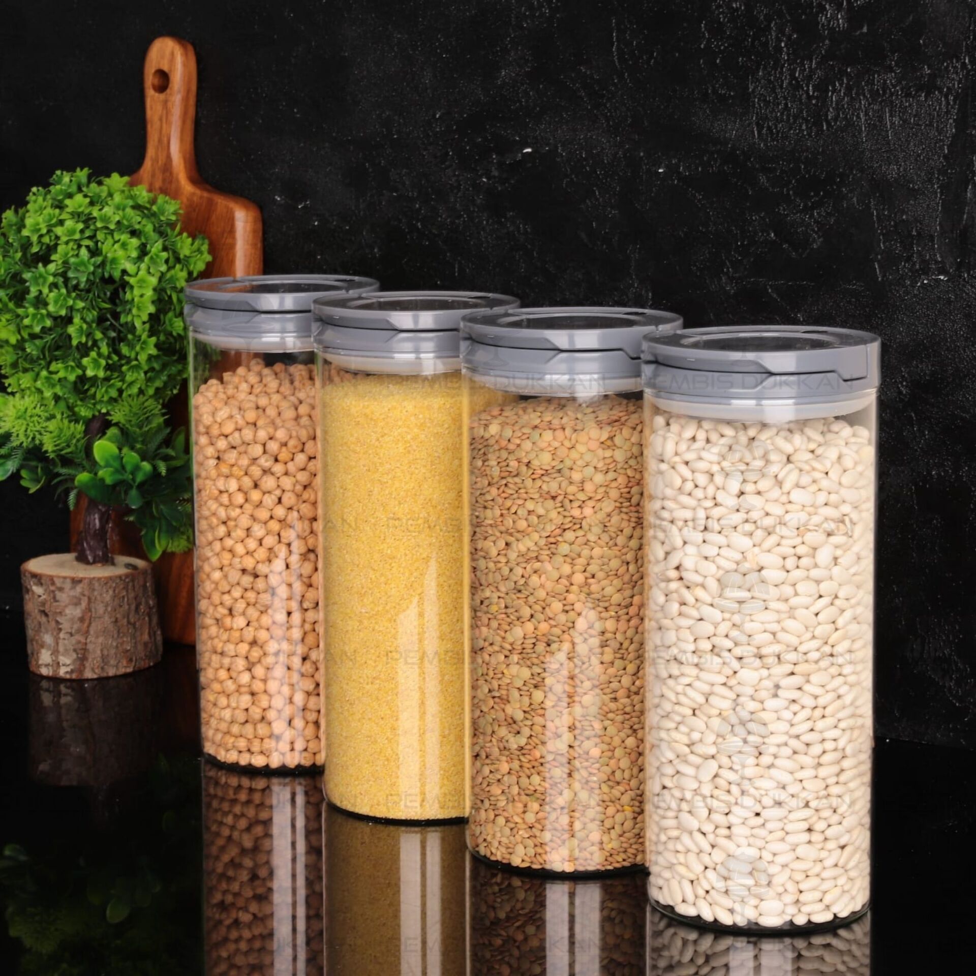 4LÜ GRİ TESORA, 2100ML ERZAK KAVANOZ SETİ