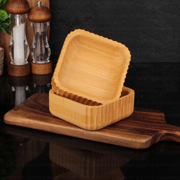 1 ADET KARE KENAR ÇİZGİLİ BAMBU KASE 14 CM (7B171)
