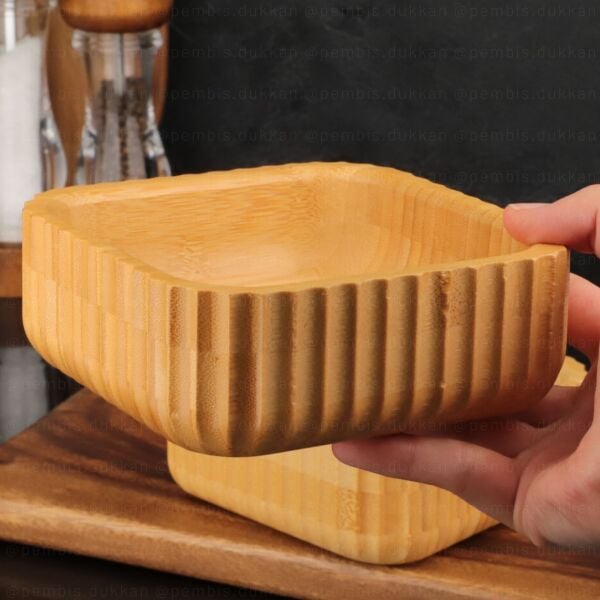 1 ADET KARE KENAR ÇİZGİLİ BAMBU KASE 14 CM (7B171)