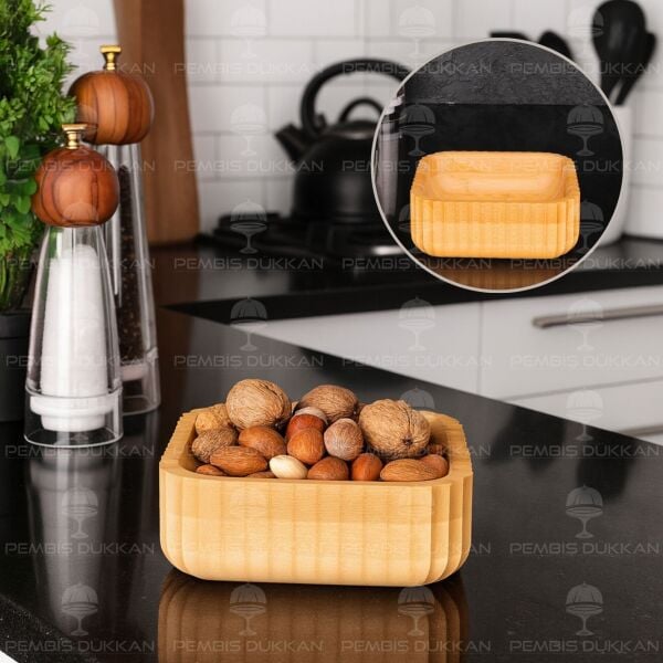 1 ADET KARE KENAR ÇİZGİLİ BAMBU KASE 14 CM (7B171)