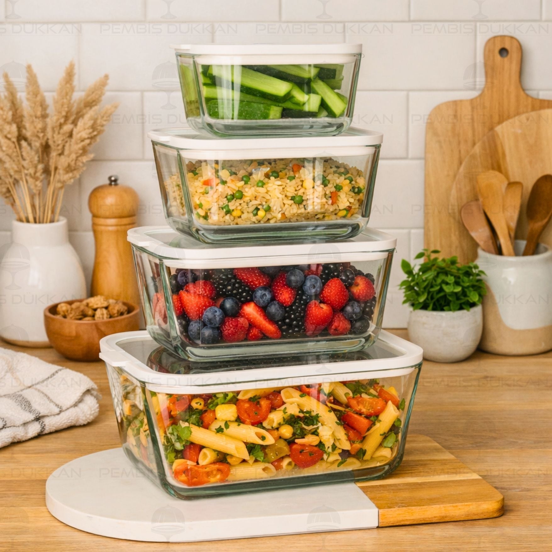 4LÜ KREM MİX SİLİKON VAKUMLU, CAM SAKLAMA KABI  (3H01W-2W-3W-4W)