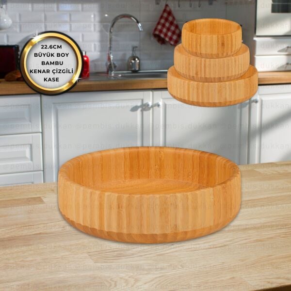 1 ADET KENAR BAMBU KENAR ÇİZGİLİ KASE BÜYÜK BOY (7B03)