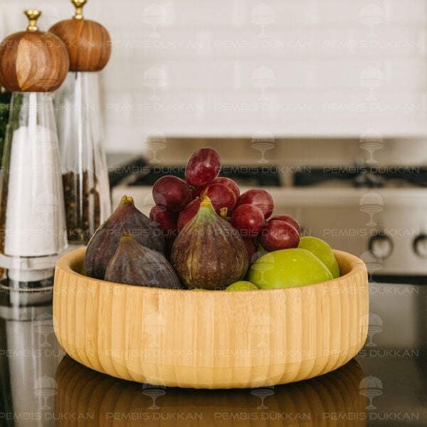 1 ADET KENAR BAMBU KENAR ÇİZGİLİ KASE BÜYÜK BOY (7B03)