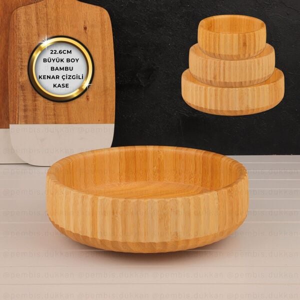 1 ADET KENAR BAMBU KENAR ÇİZGİLİ KASE BÜYÜK BOY (7B03)