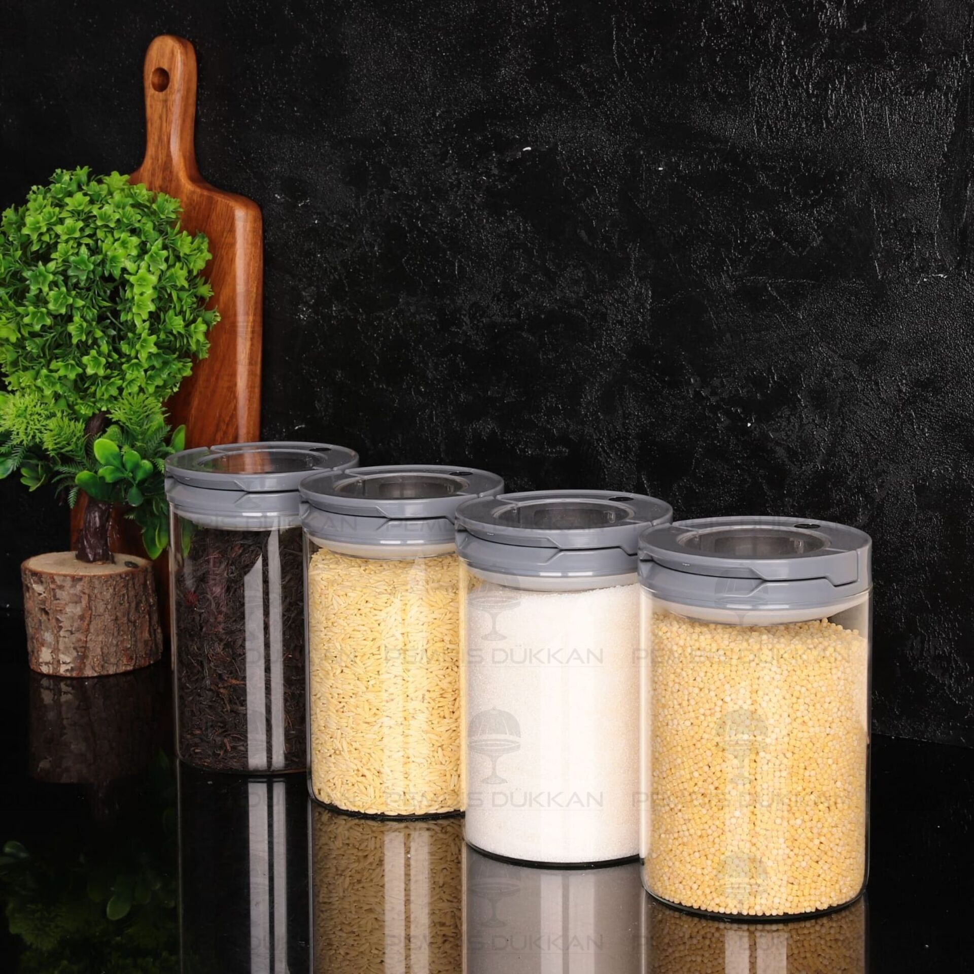 4LÜ GRİ TESORA, 1300ML ERZAK KAVANOZ SETİ