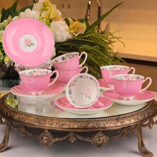 Pembe 6 kişilik 12 Parça Kahve Fincan Takımı