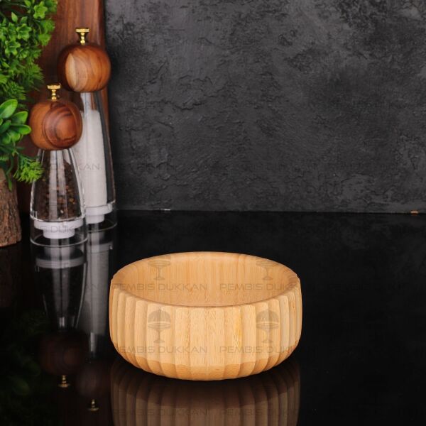 1 ADET YUVARLAK BAMBU KENAR ÇİZGİLİ KASE KÜÇÜK BOY(7B01)