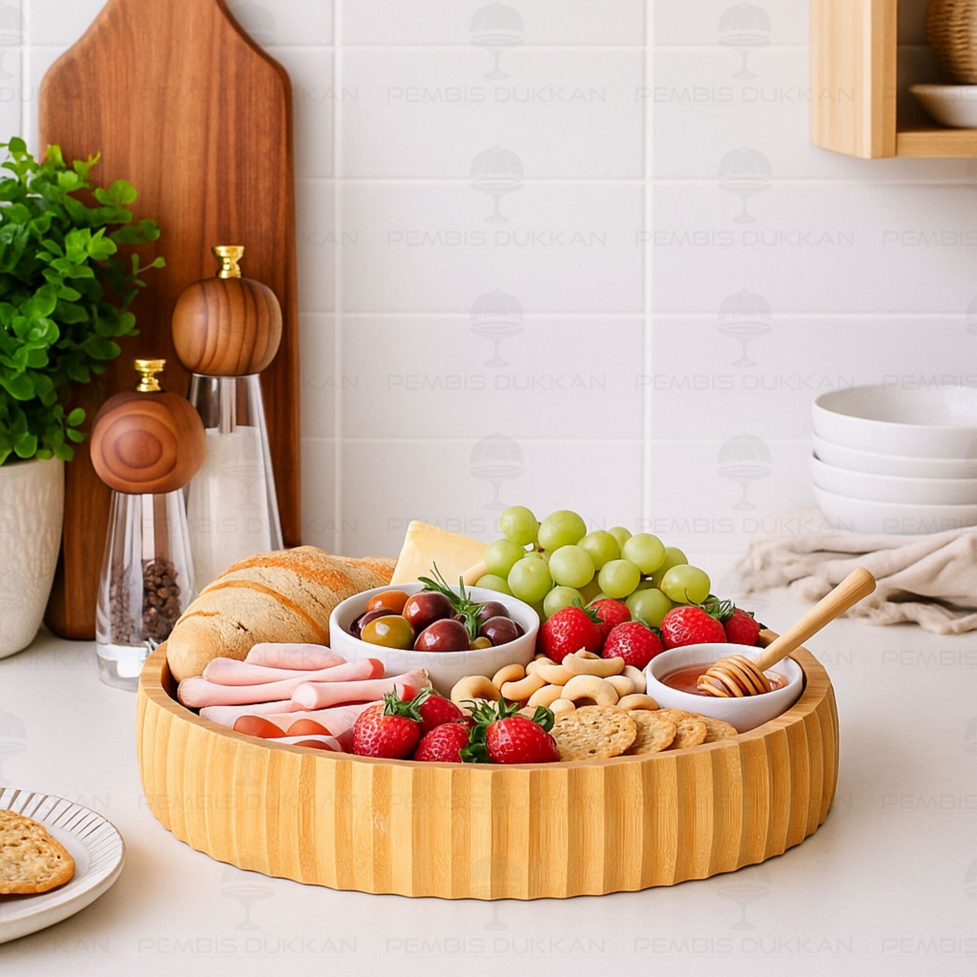 BAMBU ŞERİT KENARLI DUBBLE MEYVELİK SERVİS (867)