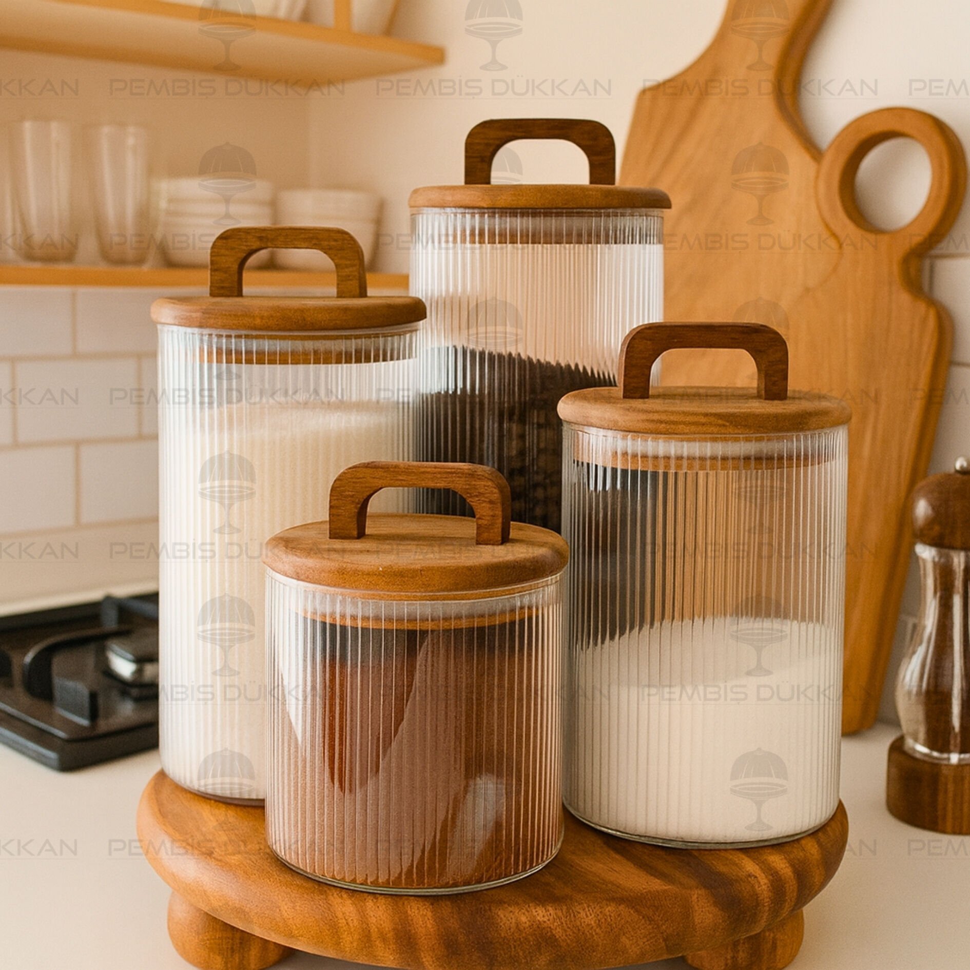 4LÜ LİNES TEZGAH ÜSTÜ KAVANOZ KOMBİN SET (AKS143)