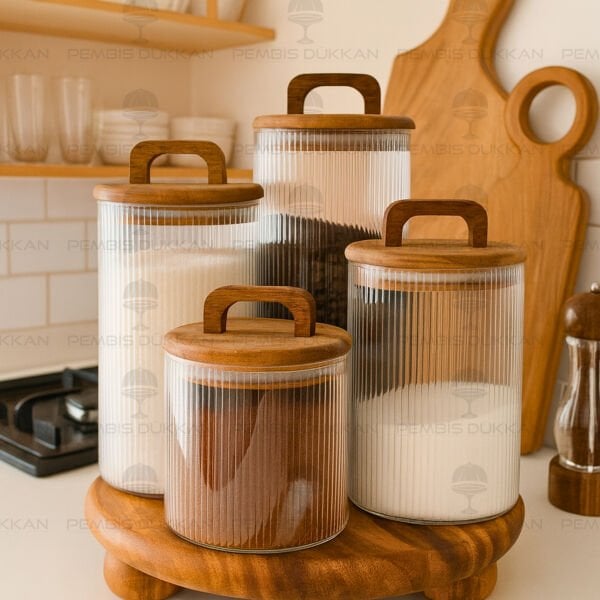 4LÜ LİNES TEZGAH ÜSTÜ KAVANOZ KOMBİN SET (AKS143)