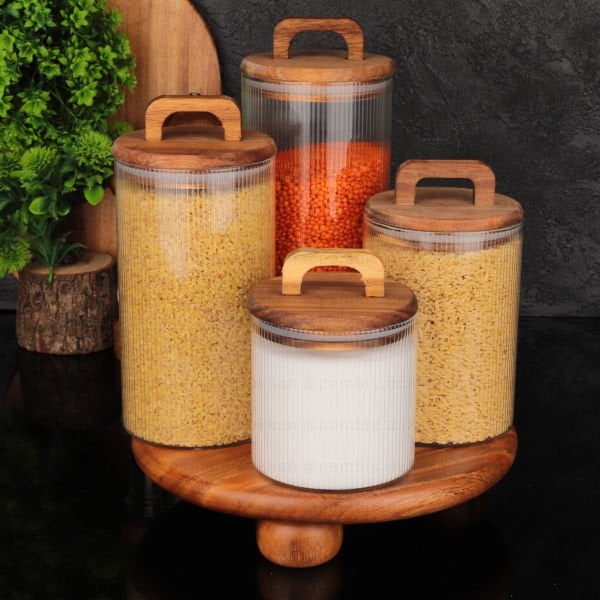 4LÜ LİNES TEZGAH ÜSTÜ KAVANOZ KOMBİN SET (AKS143)