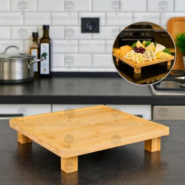 BAMBU 26CM KARE PEYNİR TABAĞI & SUNUM STAND (8B71)