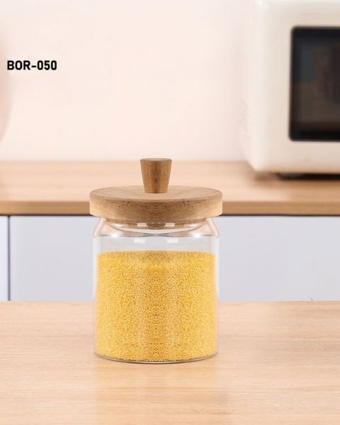 AKASYA KAPAKLI BOROSİLİKAT CAM KAVANOZ 450 ML (BOR 050)