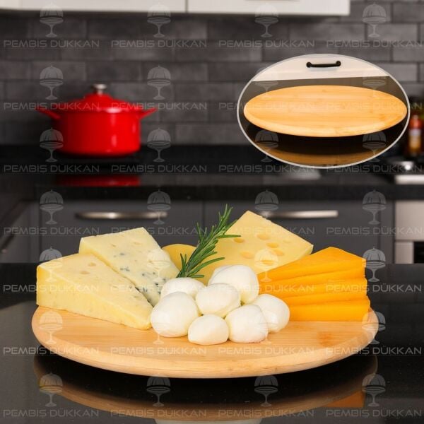 BAMBU 29CM DÖNER MEKANİZMALI PEYNİR TABAĞI (947)