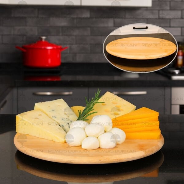 BAMBU 29CM DÖNER MEKANİZMALI PEYNİR TABAĞI (947)