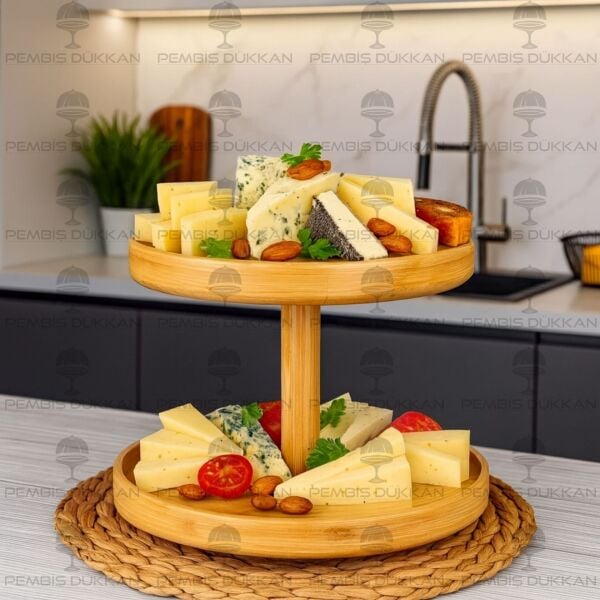 2 KATLI BAMBU DÖNER MEKANİZMALI LÜKS SUNUMLUK - STAND 1158