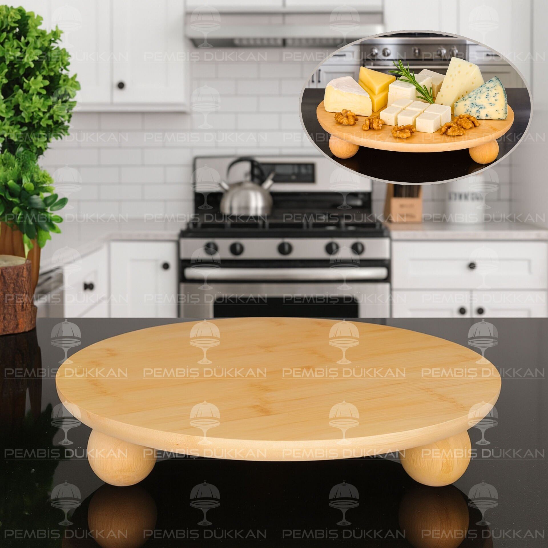 BAMBU 32CM NORA BÜYÜK TOP AYAKLI, PEYNİR TABAĞI & SUNUM STAND (985)