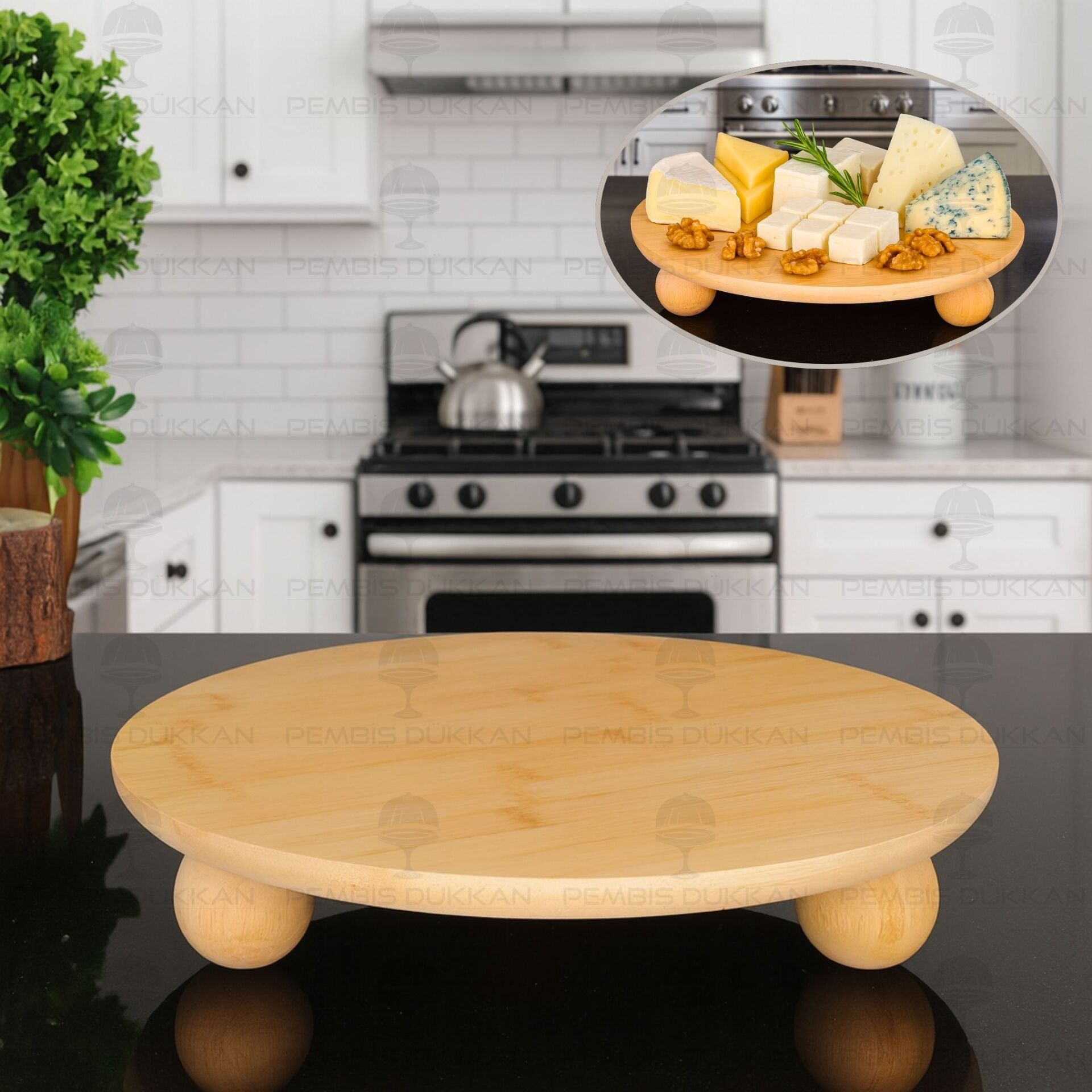 BAMBU 32CM NORA BÜYÜK TOP AYAKLI, PEYNİR TABAĞI & SUNUM STAND (985)