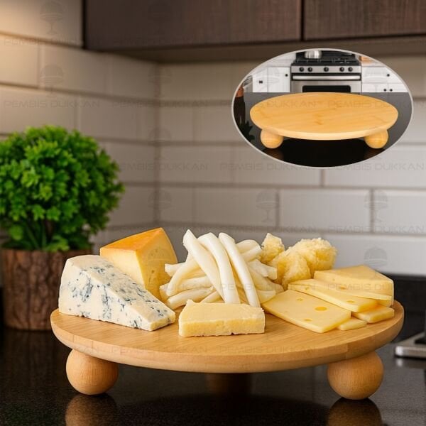 BAMBU 32CM NORA BÜYÜK TOP AYAKLI, PEYNİR TABAĞI & SUNUM STAND (985)