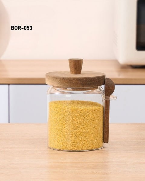 1 ADET AKASYA KAPAKLI KAŞIKLI BOROSİLİKAT CAM KAVANOZ 450 ML (BOR 053)