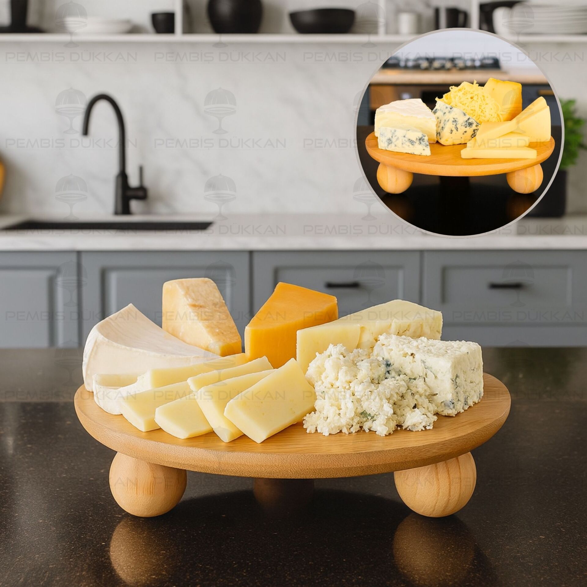 BAMBU 27CM NORA KÜÇÜK TOP AYAKLI, PEYNİR TABAĞI & SUNUM STAND (984)