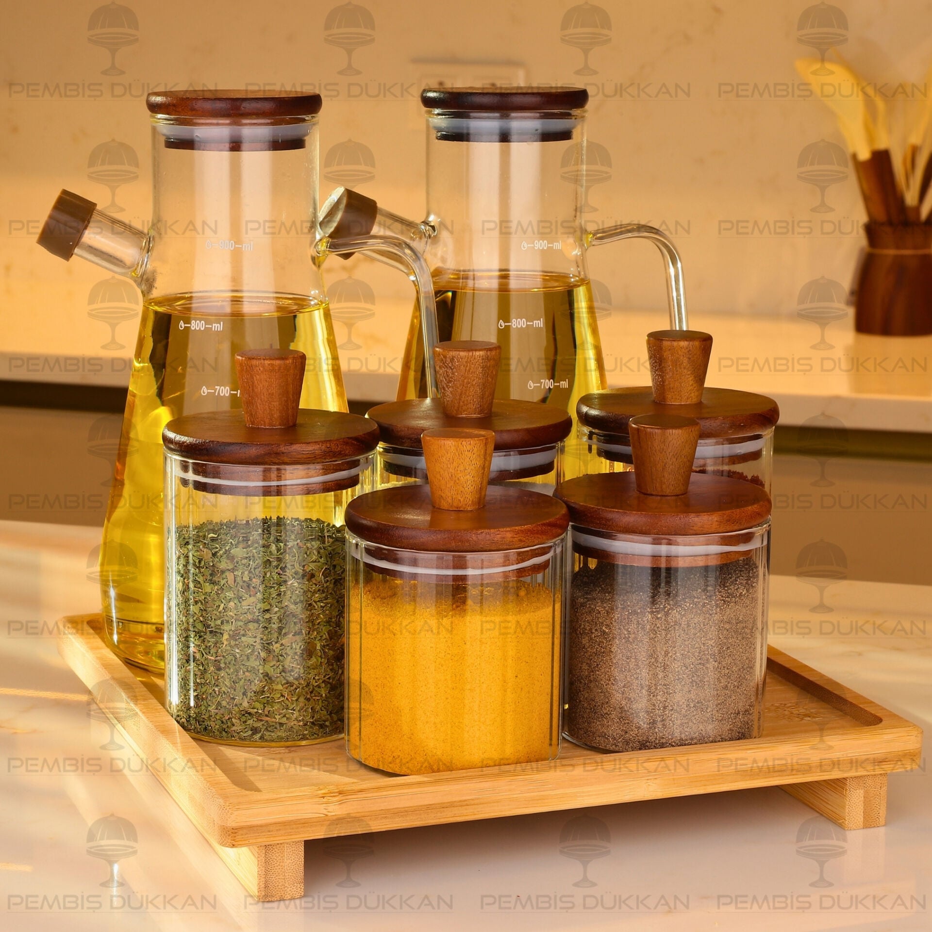7li Bambu Standlı Serenit Ocak Yanı Yağdanlık Kombin Set 124