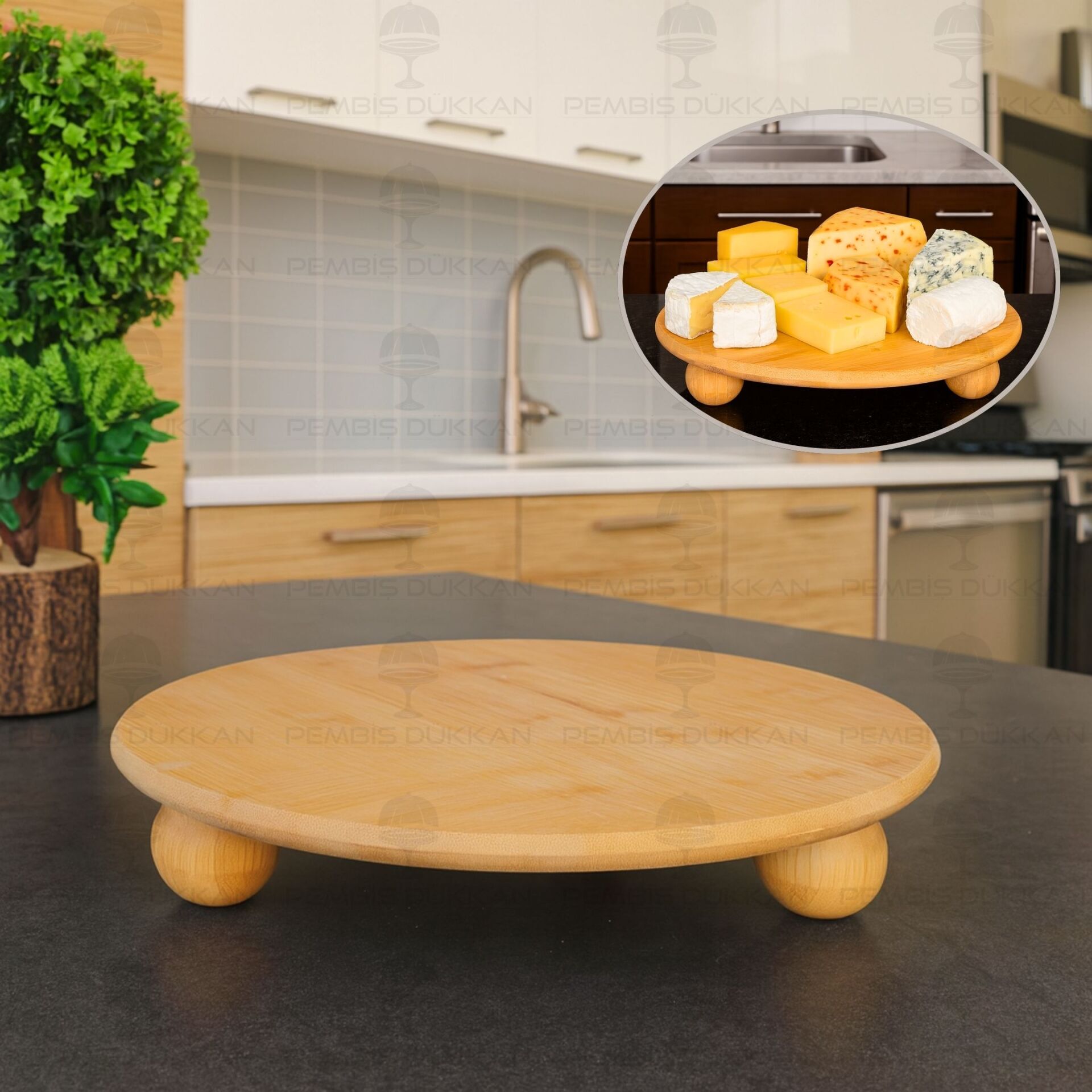 BAMBU 32CM MİNA BÜYÜK TOP AYAKLI, PEYNİR TABAĞI & SUNUM STAND (1092)