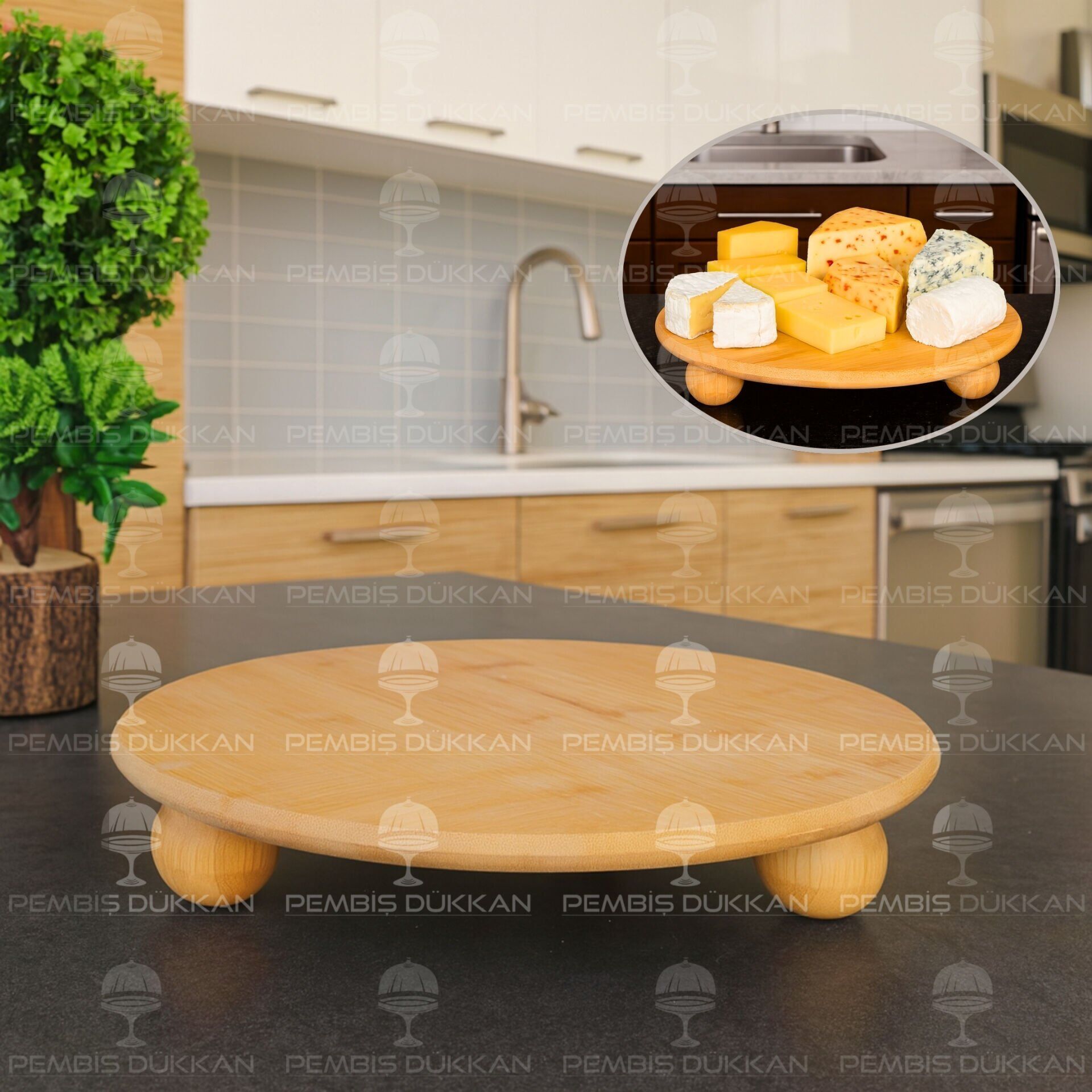 BAMBU 32CM MİNA BÜYÜK TOP AYAKLI, PEYNİR TABAĞI & SUNUM STAND (1092)