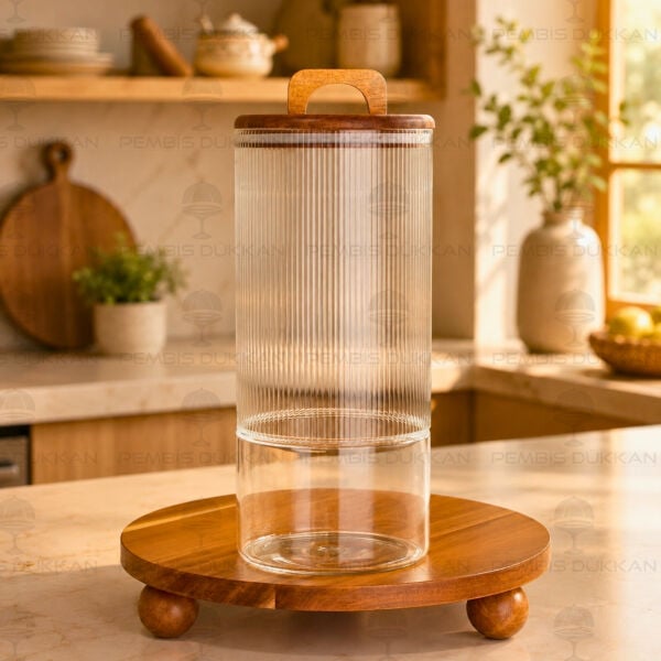 LORY 2700ml Akasya Kapaklı, Çizgili Kavanoz (9R40)