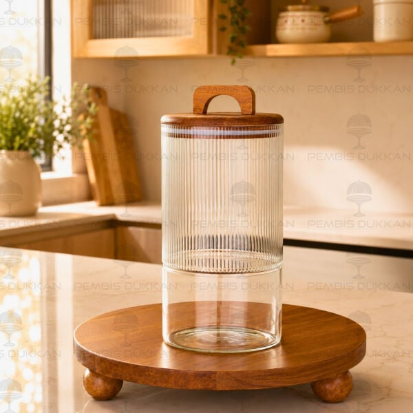 LORY 2100ml Akasya Kapaklı, Çizgili Kavanoz (9R41)